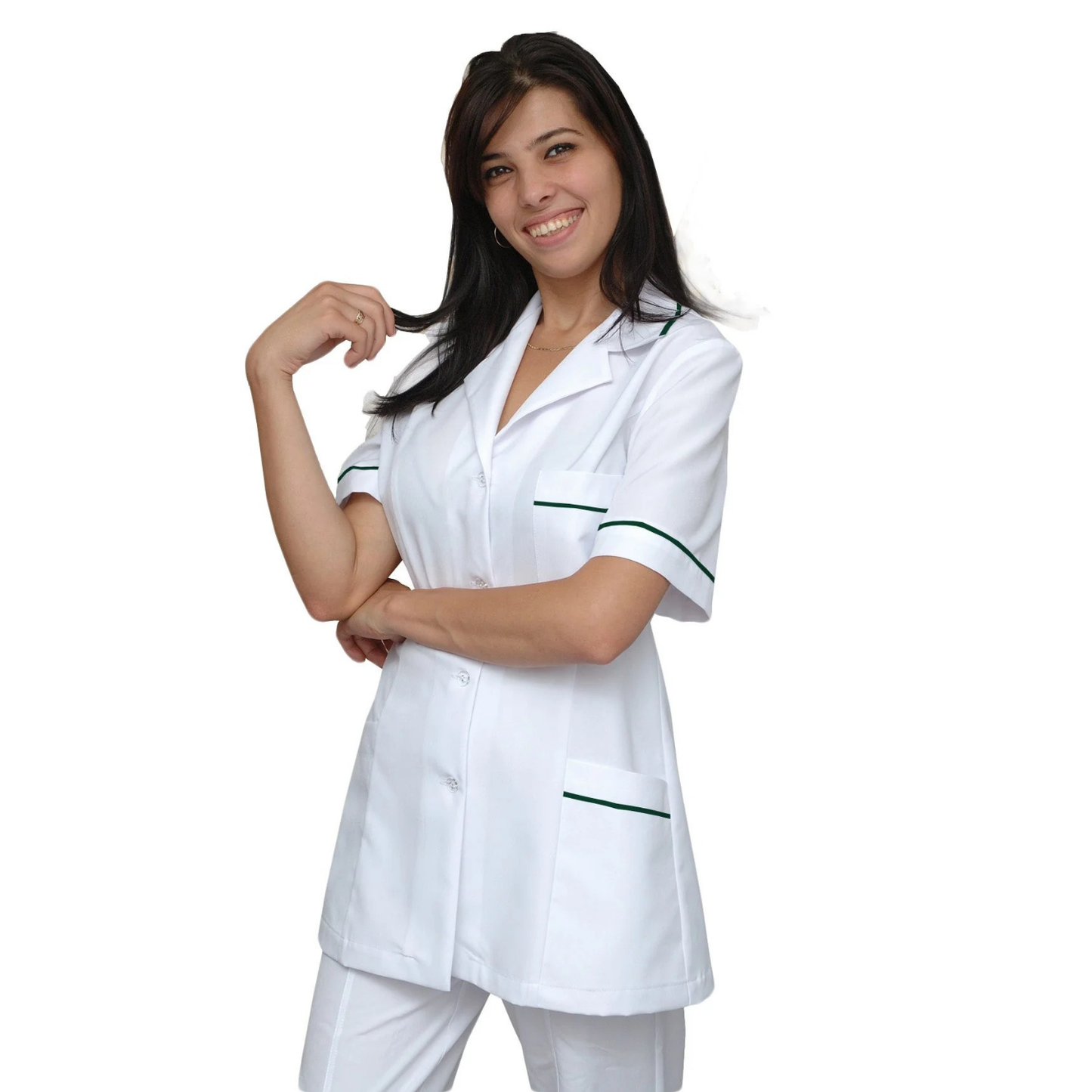 Women's white tunic with trim - color butter green, model F222-2