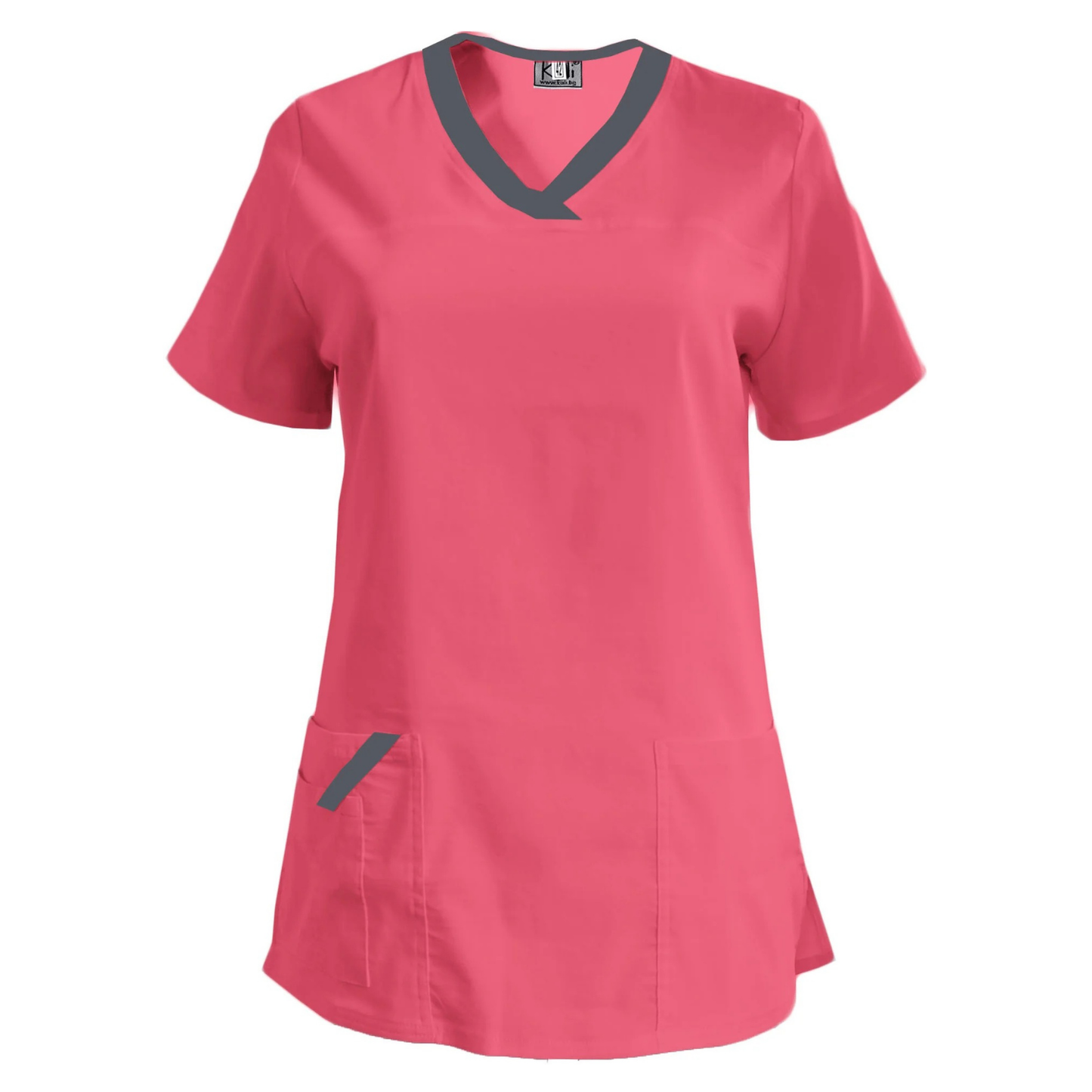 Túnica elástica de mujer - color fucsia neón con ribete gris oscuro, modelo FVE