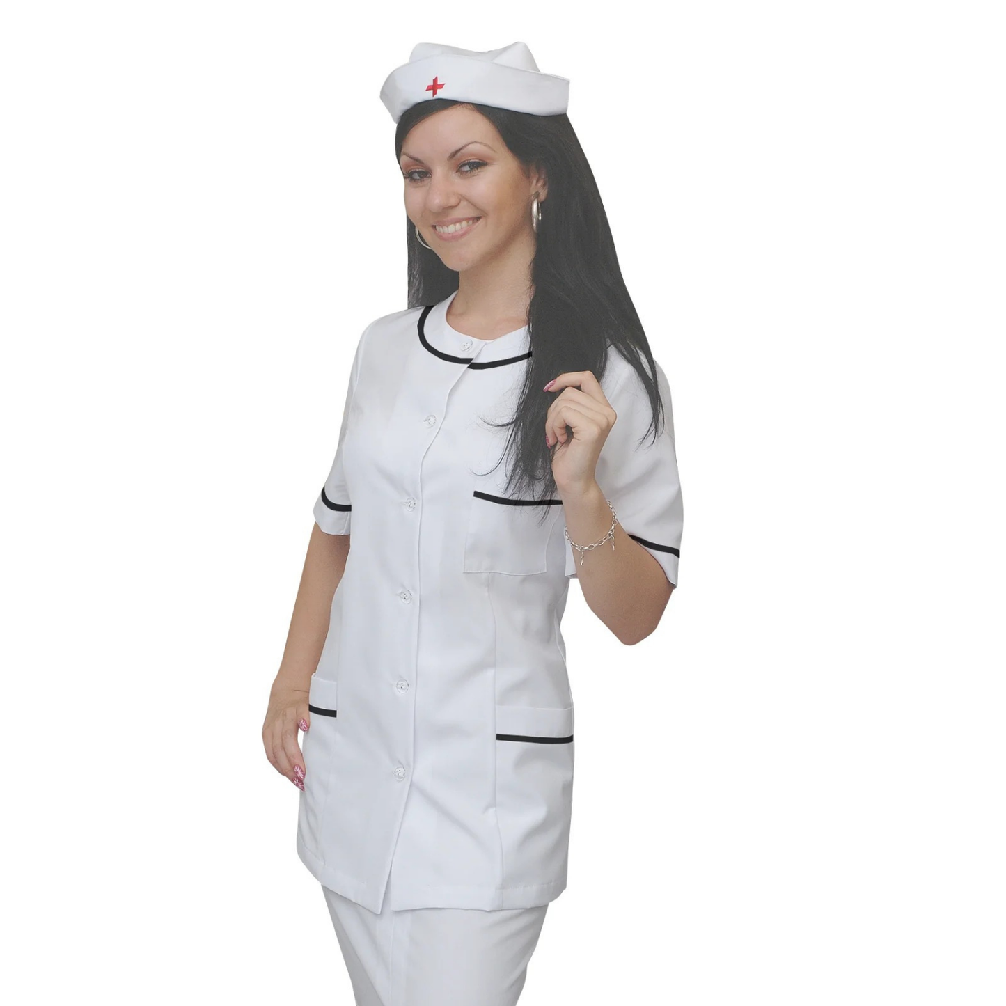 ORDER of women's white tunic with trim - color black, model F222-2U