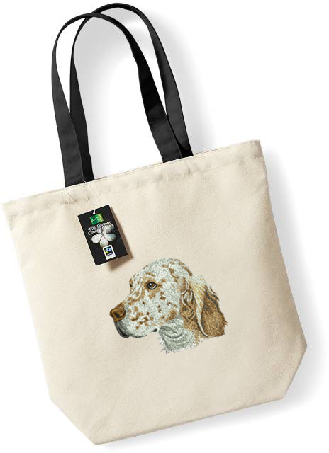 Textile bag with English Setter embroidery, natural-black