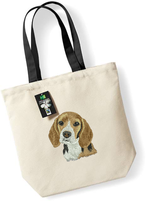 Bolso textil con bordado de beagle, color negro natural