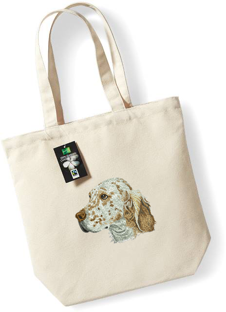 Bolsa textil con bordado de Setter Inglés, color natural