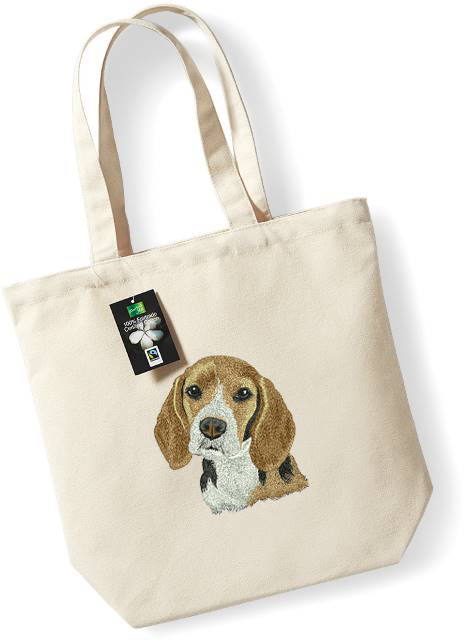 Textile bag with beagle embroidery, natural