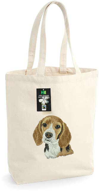 Bolso textil con bordado de beagle, color natural