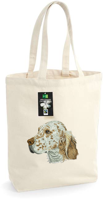 Bolsa textil con bordado de Setter Inglés, color natural