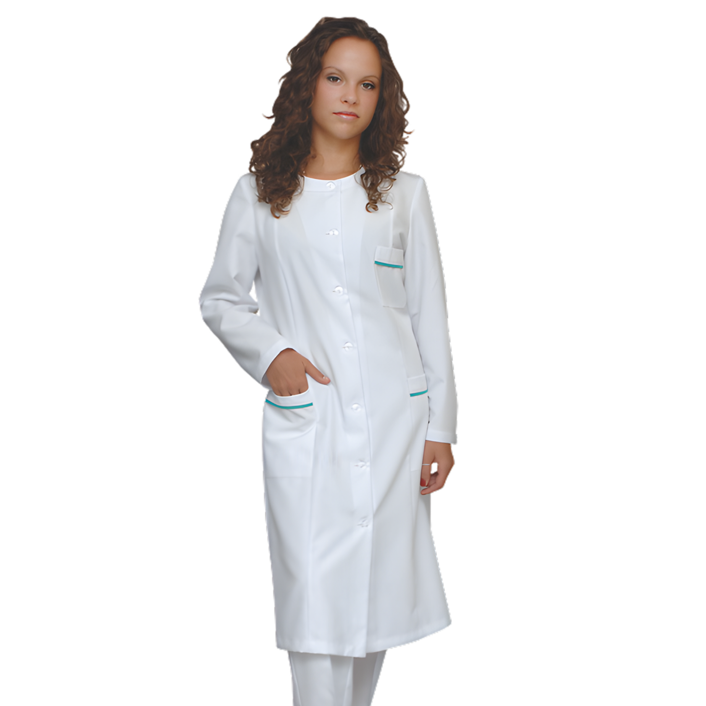 Дамска бяла престилка с гарнитура - цвят морскозелен, модел F234-2U- Медицински облекла Кали