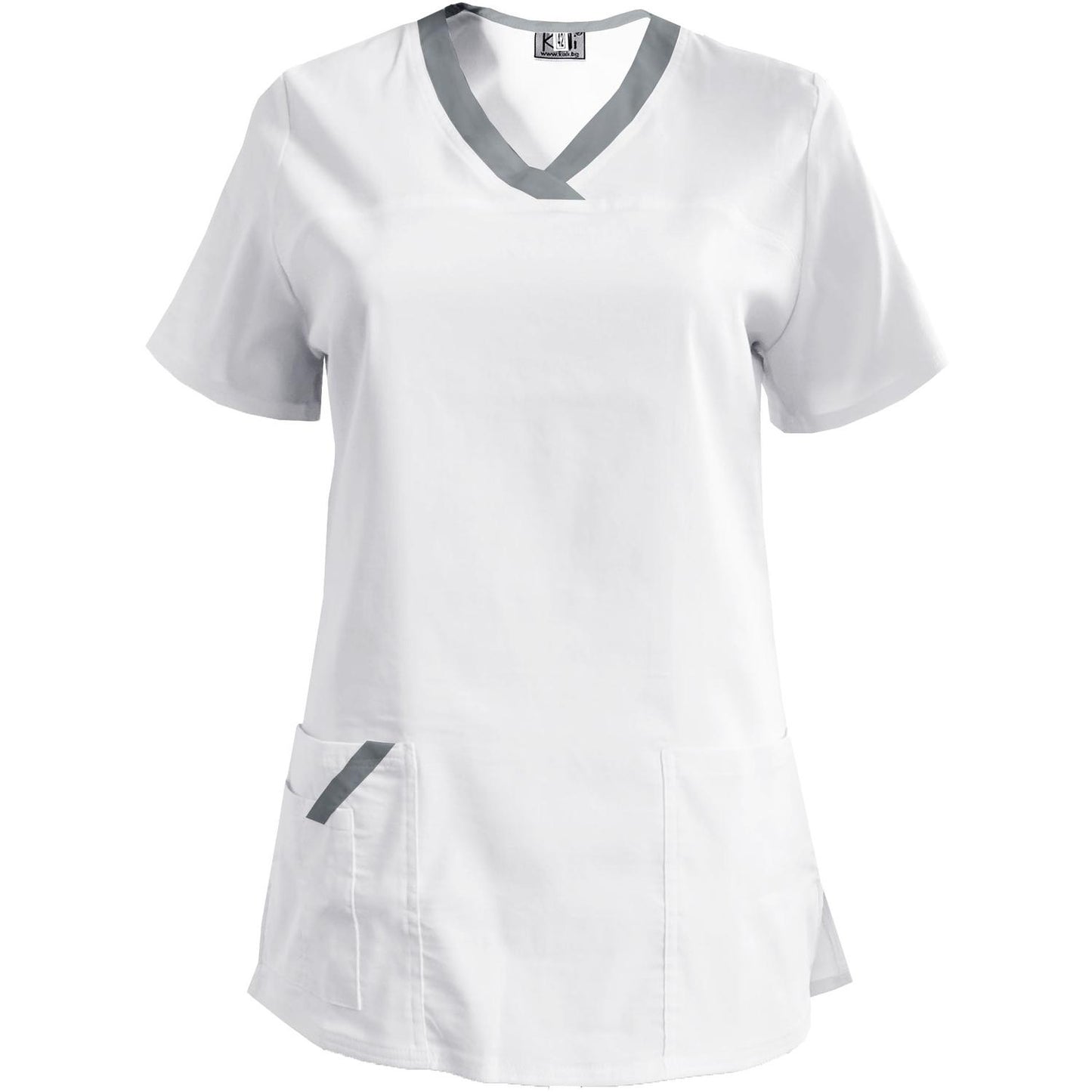 Дамска еластична туника - цвят бял с кант светло сив, модел FVE – Медицински облекла Кали