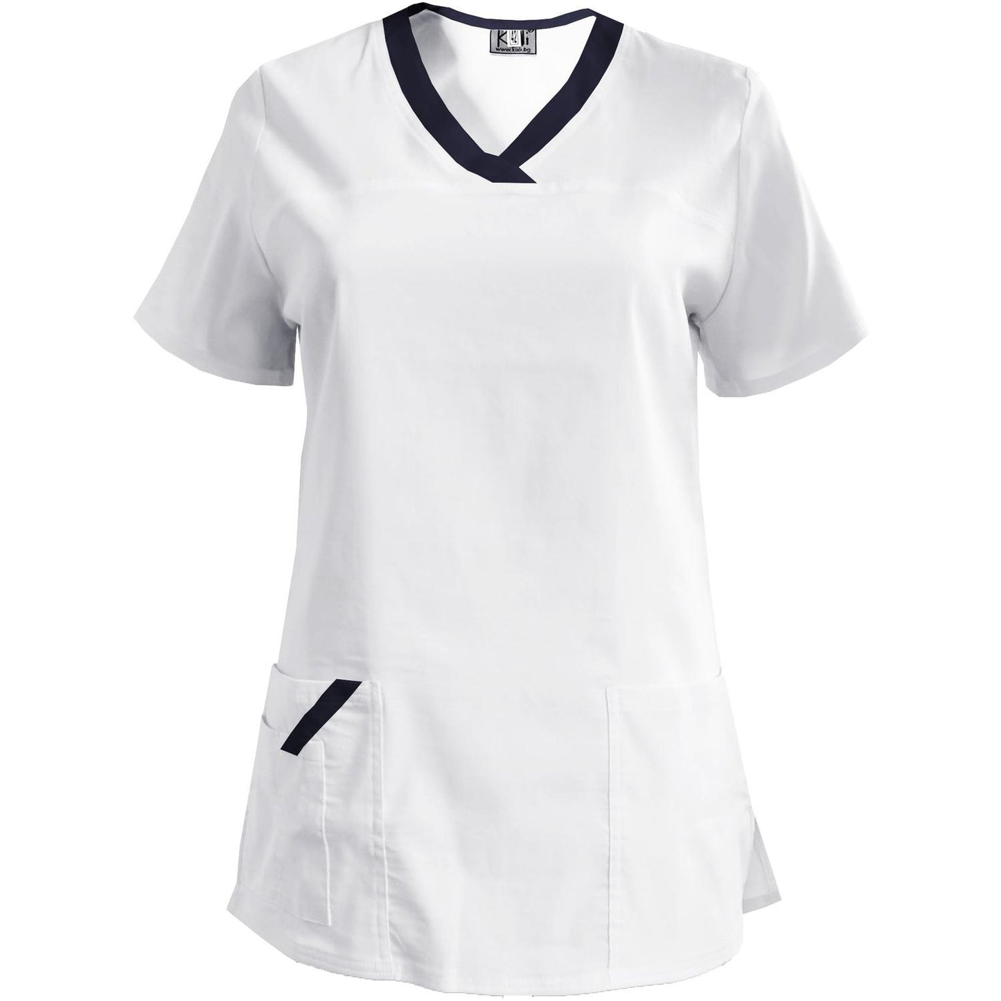 Дамска еластична туника - цвят бял с кант тъмносин, модел FVE – Медицински облекла Кали