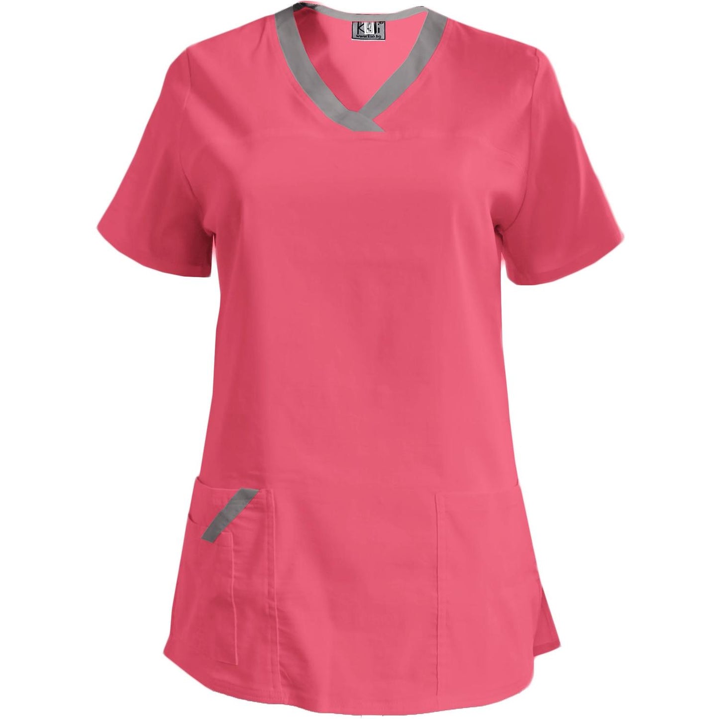 Дамска еластична туника - цвят неонова фуксия с кант светло сив, модел FVE – Медицински облекла Кали