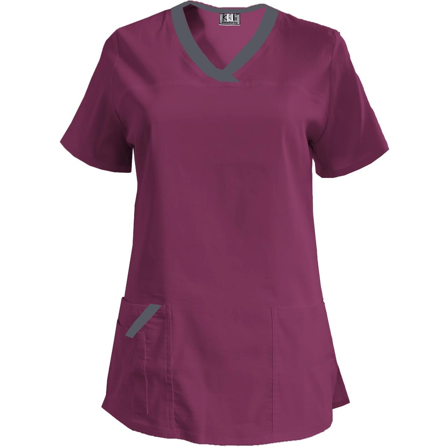 Дамска еластична туника - цвят слива с кант тъмно сив, модел FVE – Медицински облекла Кали
