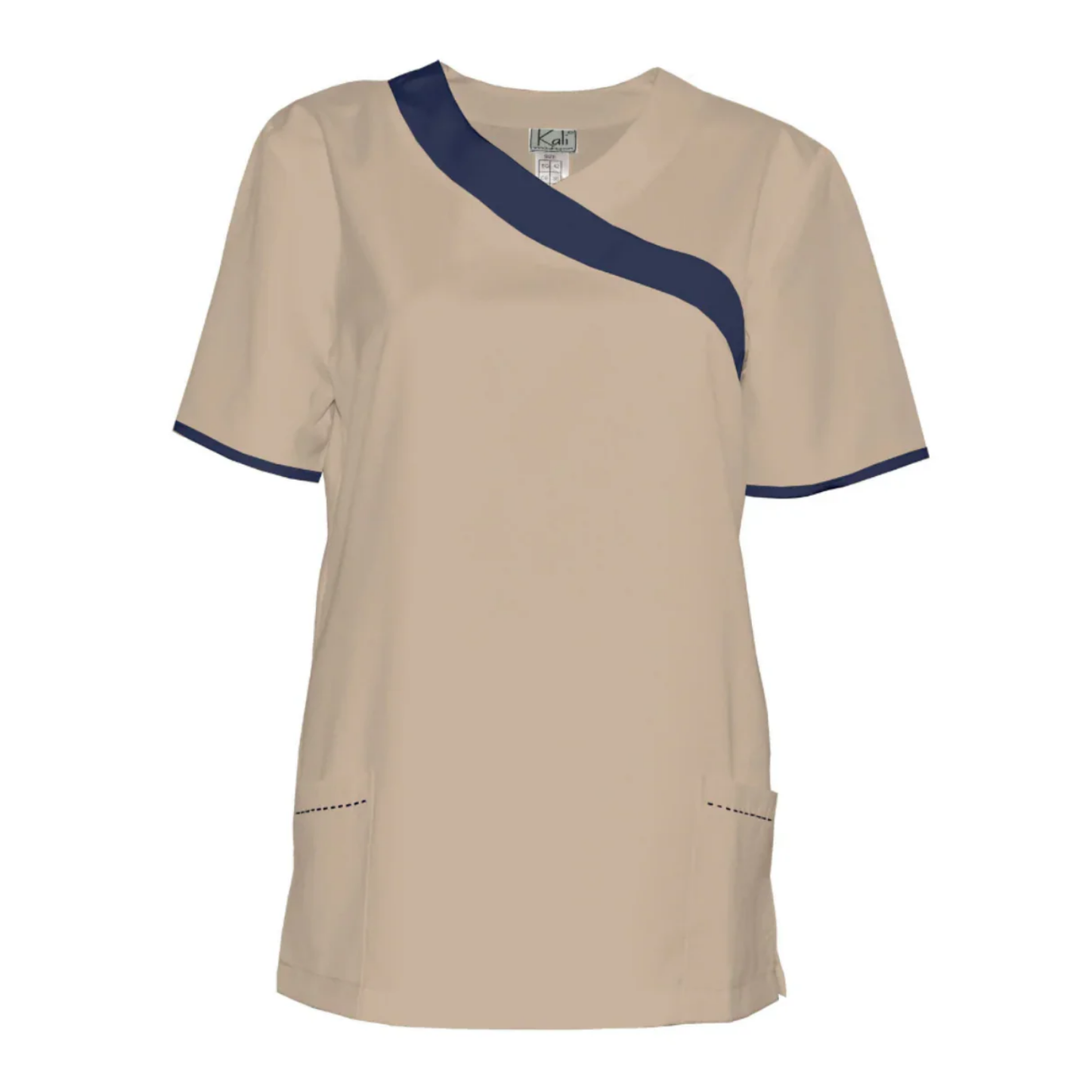 Дамска туника - цвят бежов с тъмносиня гарнитура, модел FVDL – Медицински облекла Кали