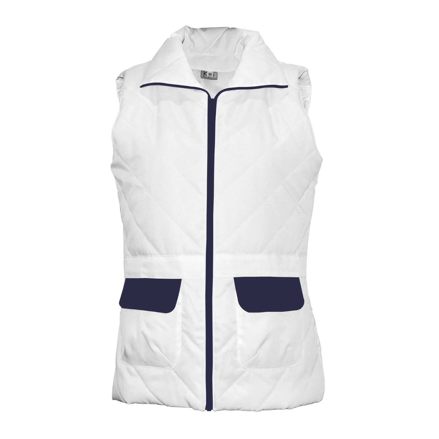 Women's white vest with trim - color navy blue, model ES230-1