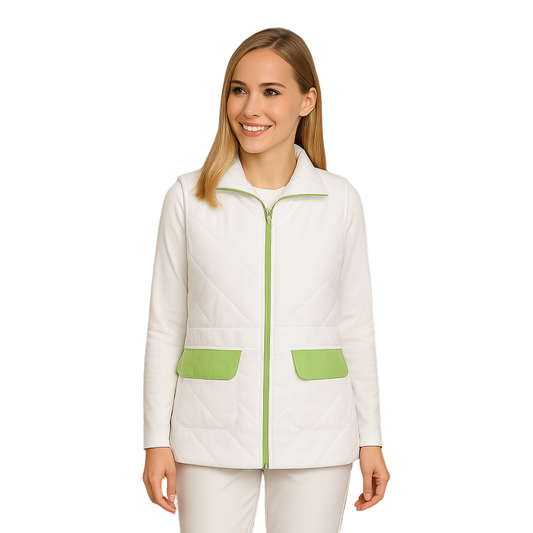 Chaleco blanco de mujer con ribete - color verde pálido, modelo ES230-1