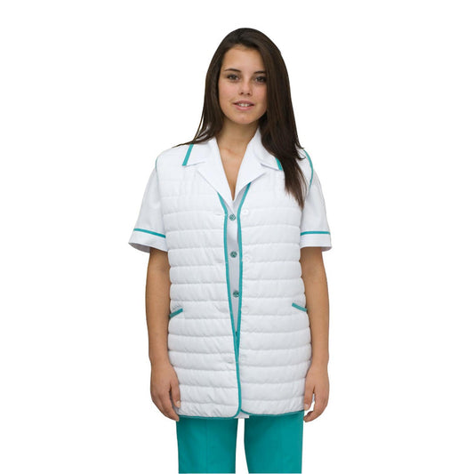 Chaleco unisex blanco - con ribete verde mar, modelo EVSL