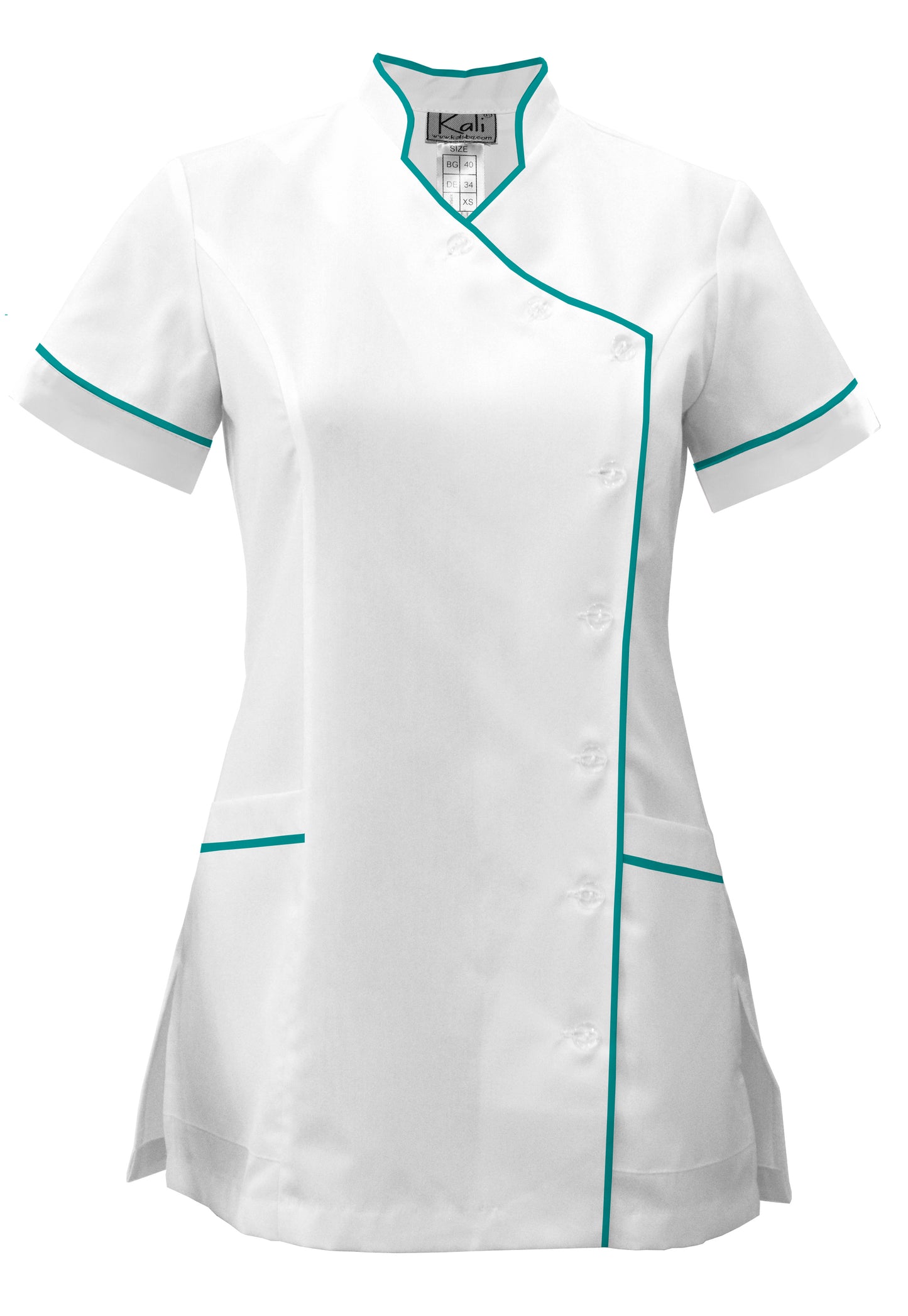 Women's white tunic with side fastening and trim - sea green color, model F207-4A