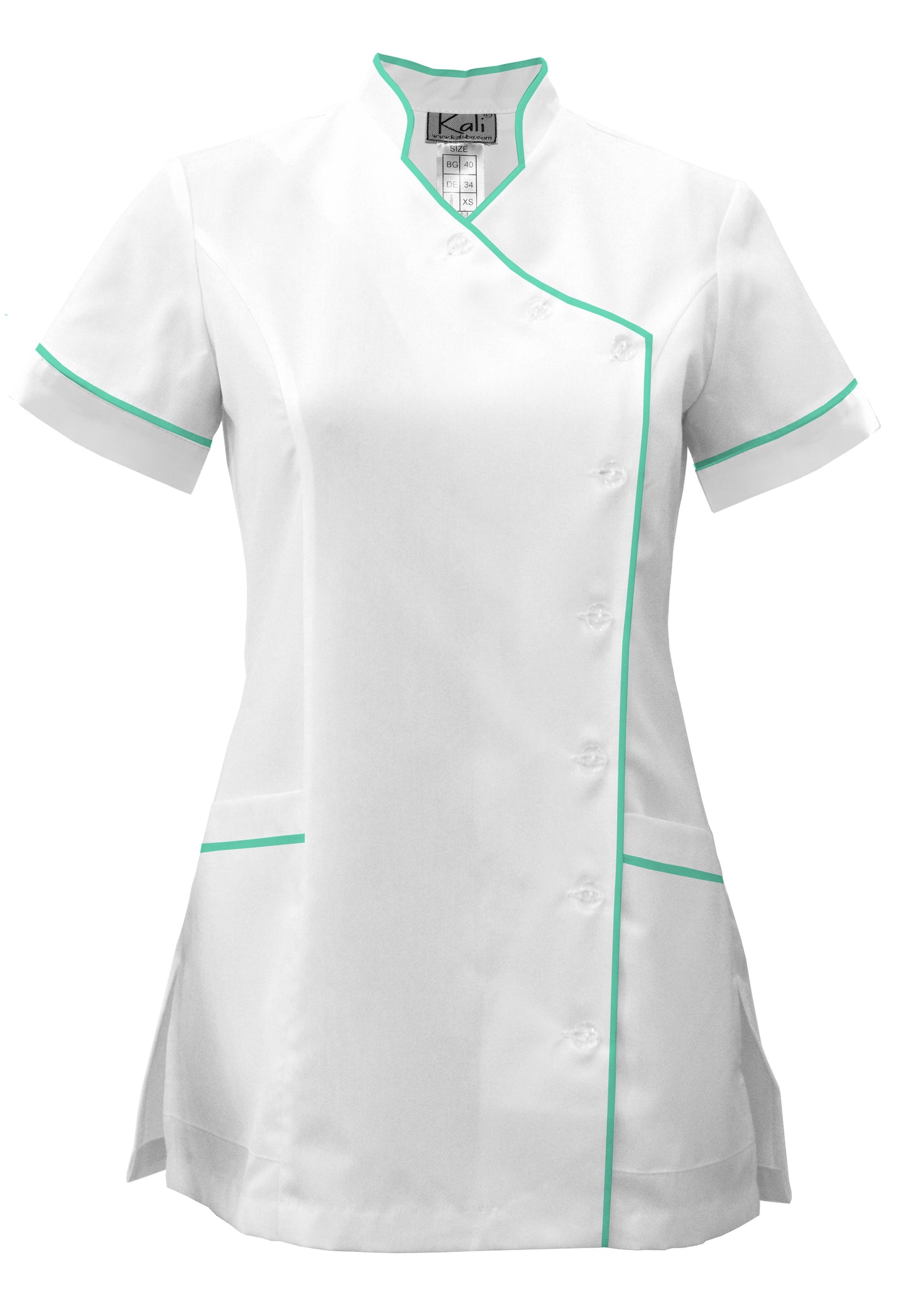 Women's white tunic with side fastening and trim - mint color, model F207-4A