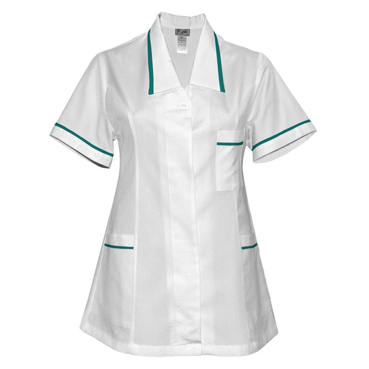 Túnica blanca de mujer con ribete - color verde mar oscuro, modelo F212-2T