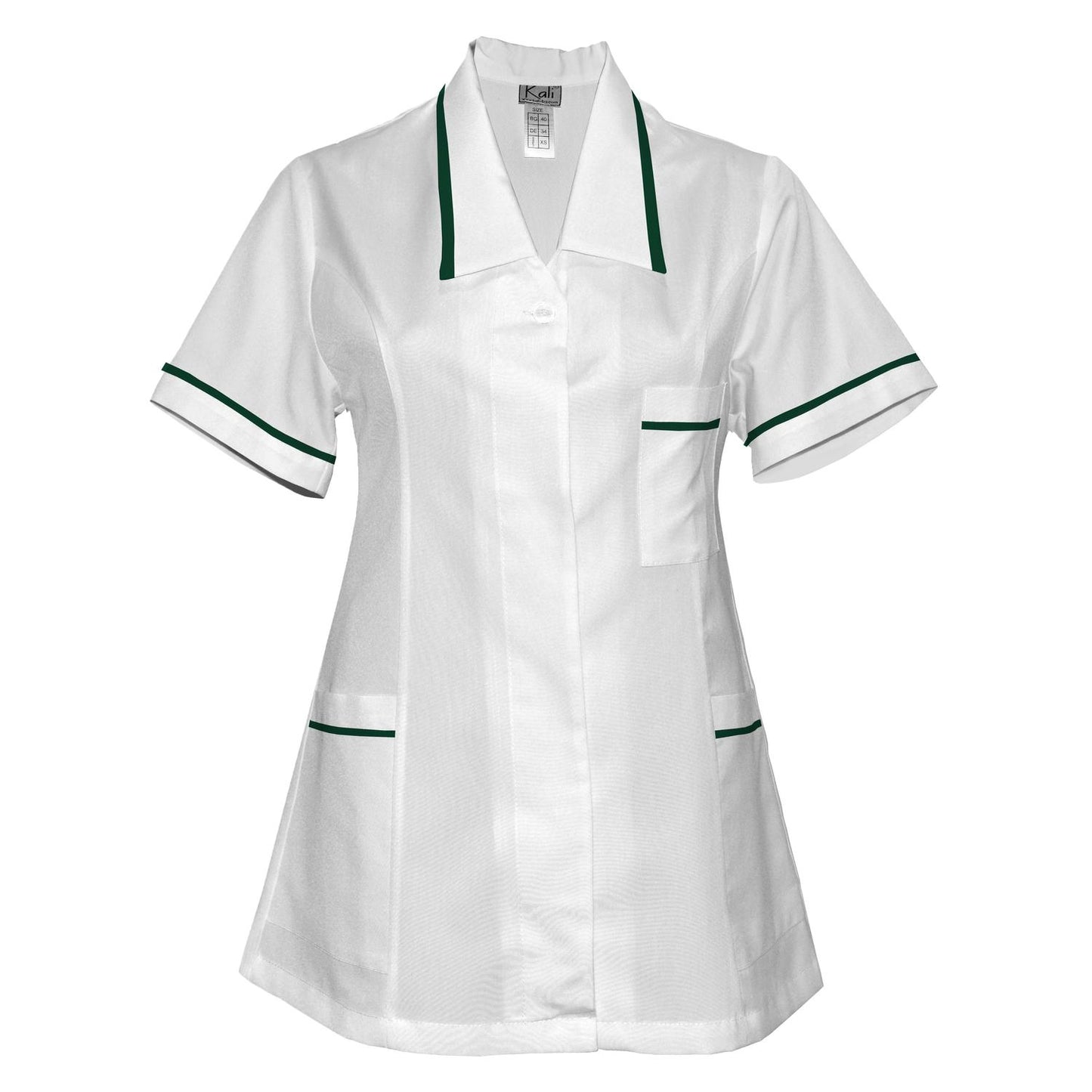 Túnica blanca de mujer con ribete - color verde oliva, modelo F212-2T