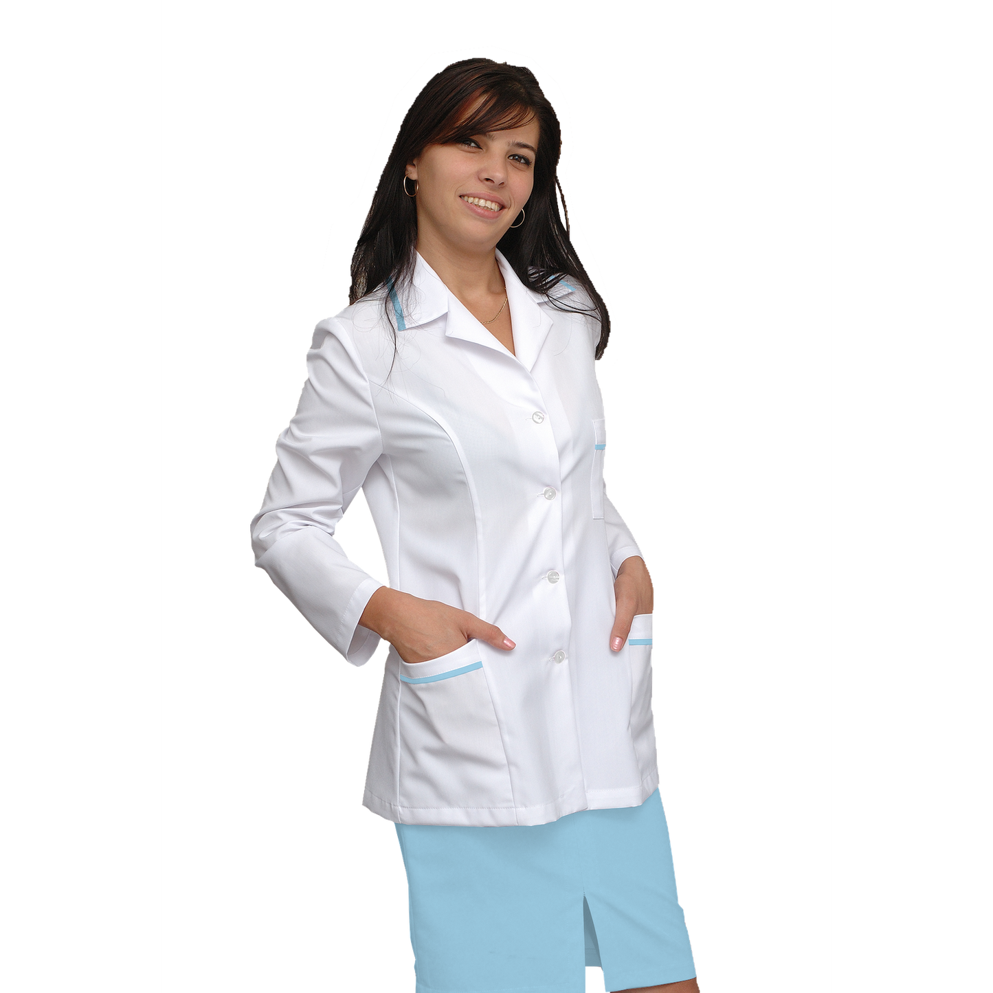 ORDER of women's white tunic with trim - color light blue, model F222-2
