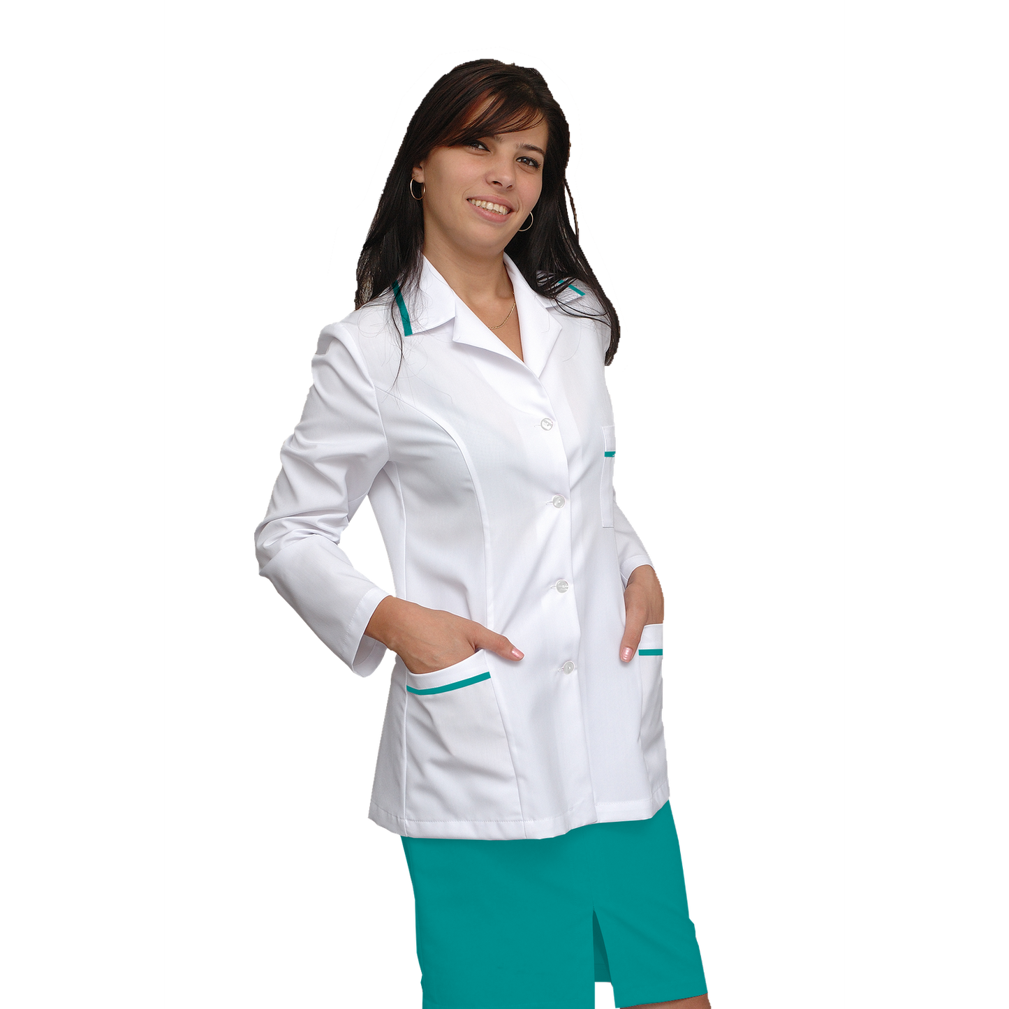 ORDER of women's white tunic with trim - color sea green, model F222-2