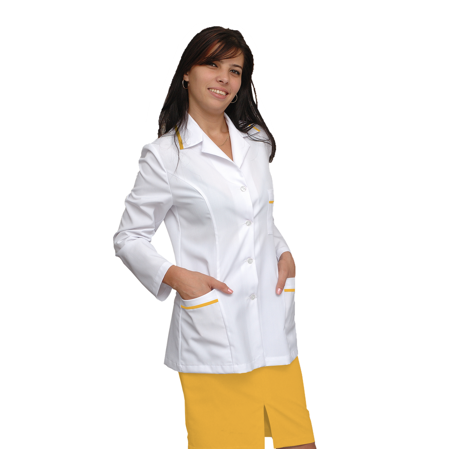 ORDER of women's white tunic with trim - color yellow, model F222-2
