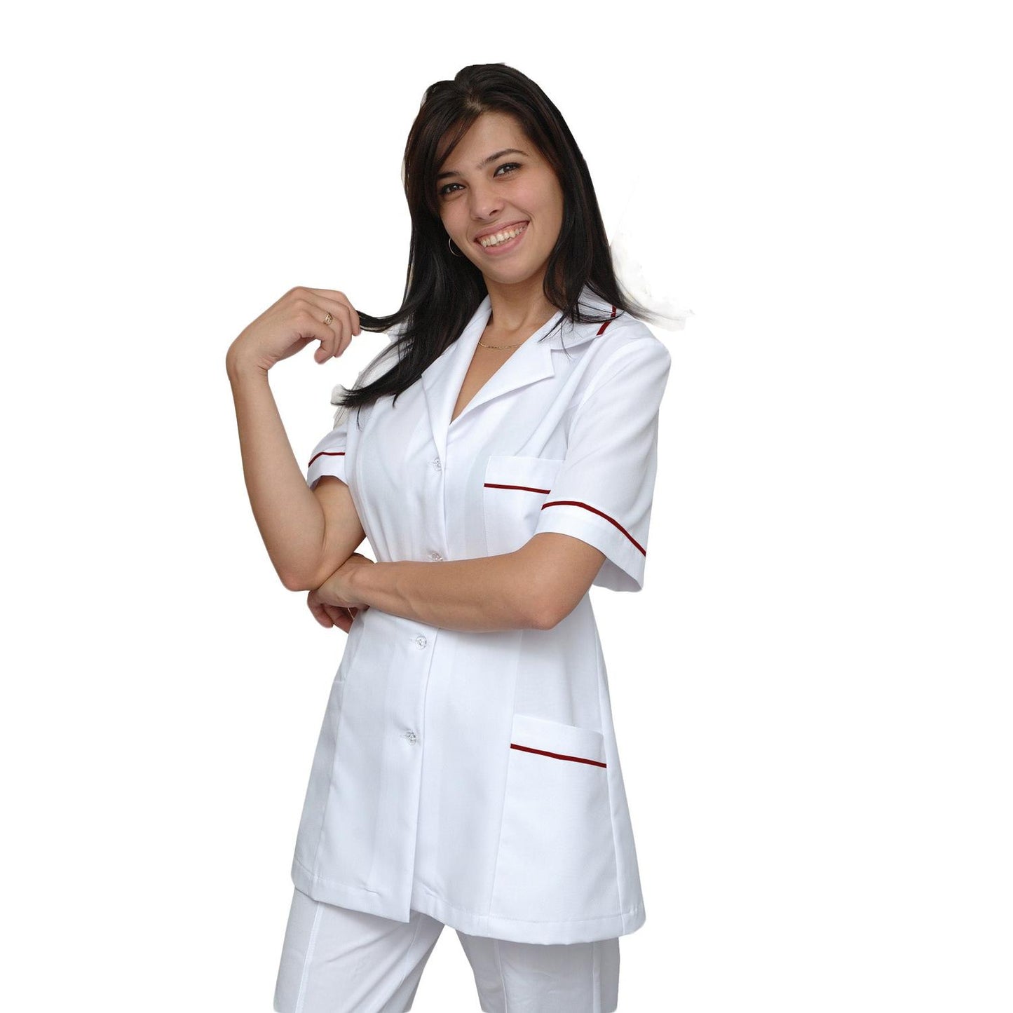 Women's white tunic with trim - wine color, model F222-2