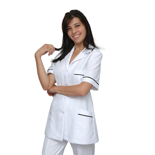 Women's white tunic with trim - color black, model F222-2