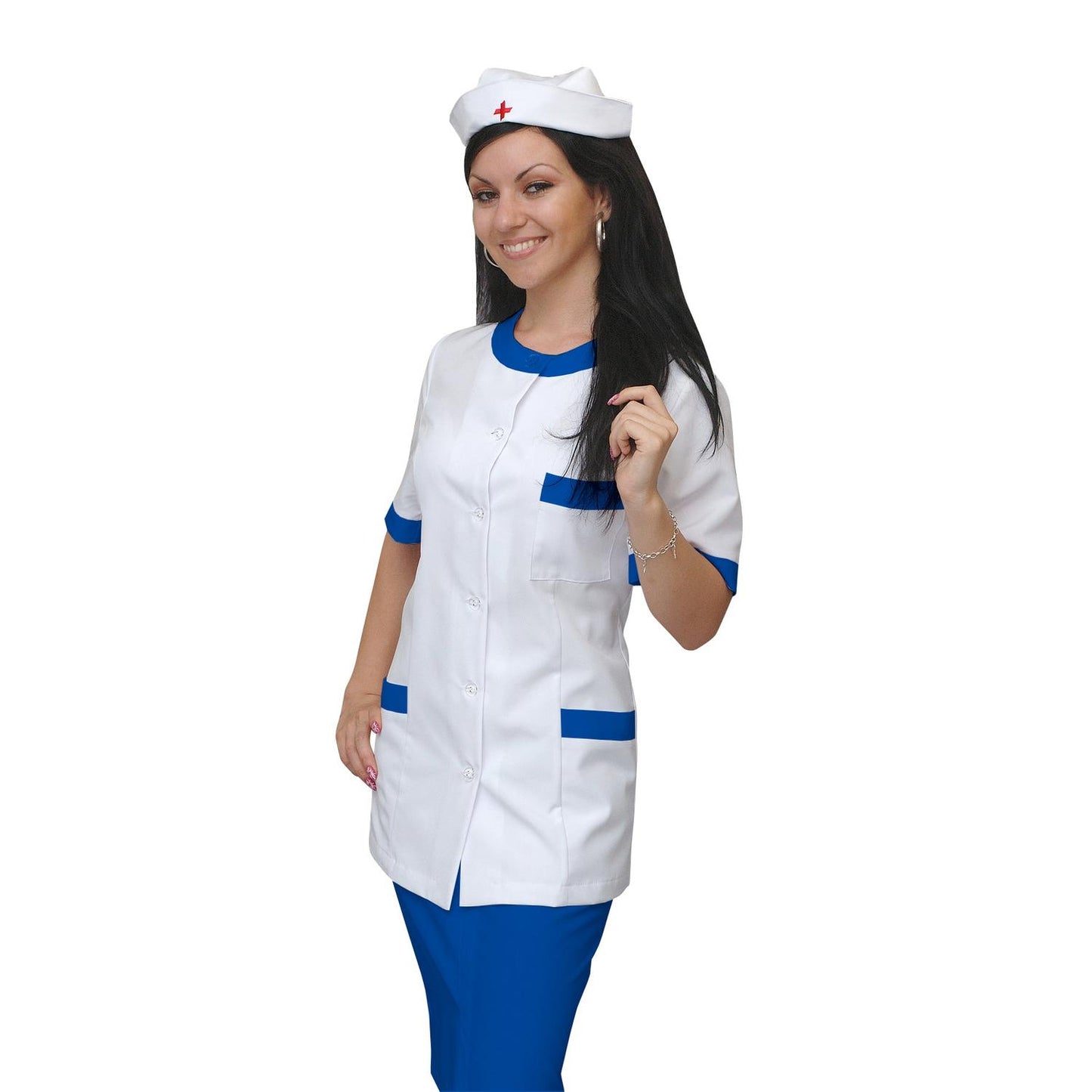 ORDER of women's white tunic with trim - color royal blue, model F222-2U