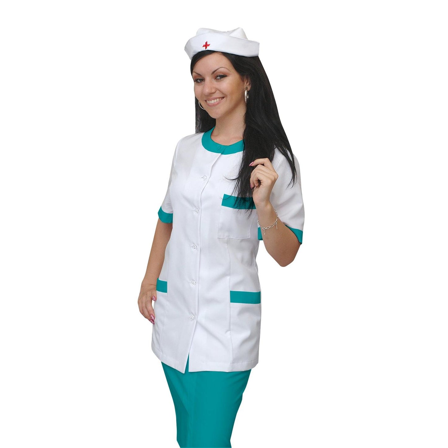 ORDER of women's white tunic with trim - color sea green, model F222-2U