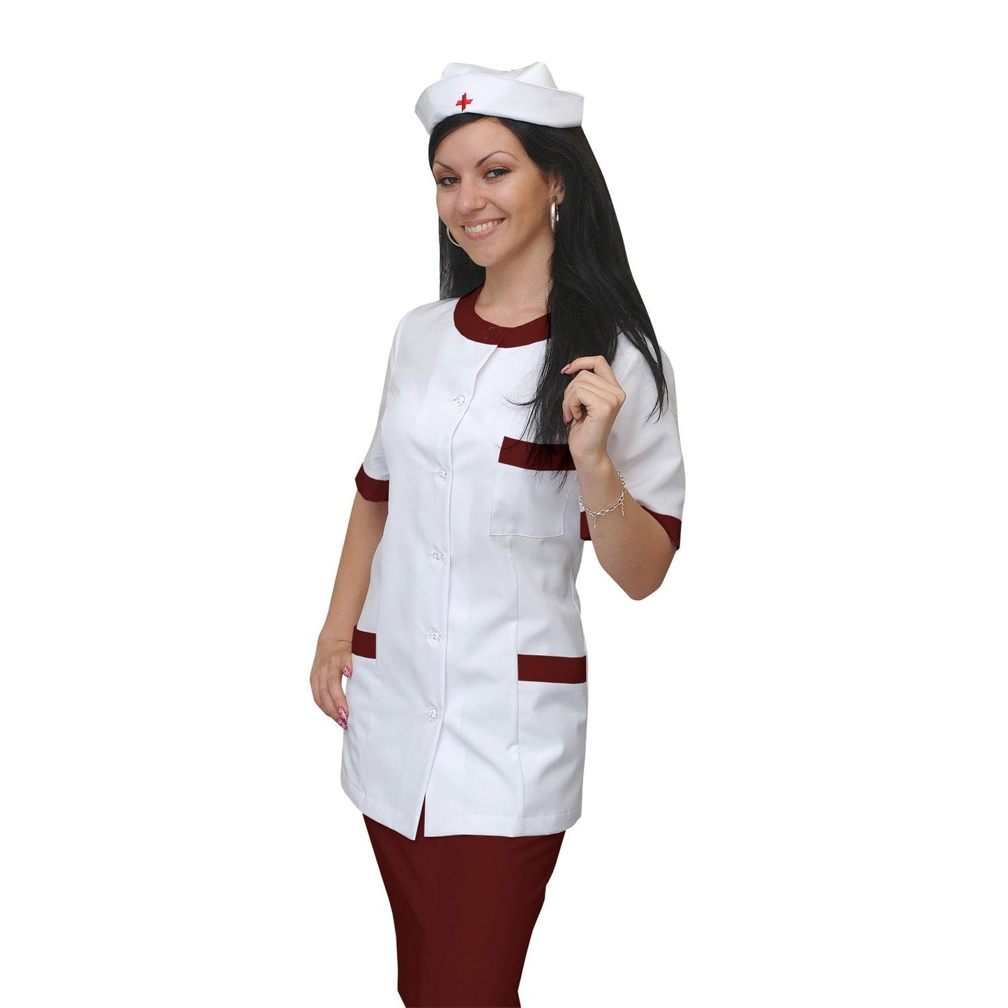 ORDER of women's white tunic with trim - wine color, model F222-2U