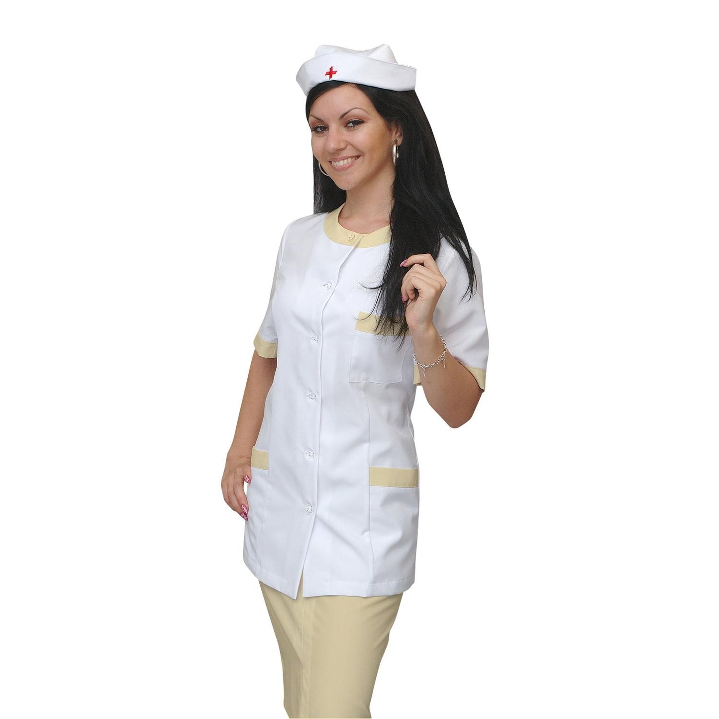ORDER of women's white tunic with trim - lemon color, model F222-2U