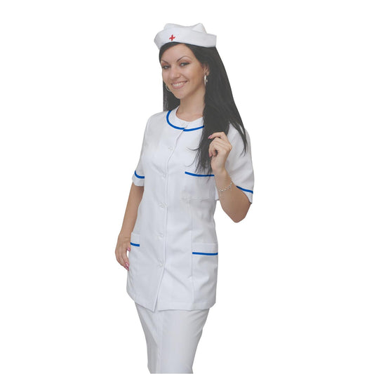 Women's white tunic with trim - color royal blue, model F222-2UO