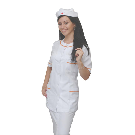 Women's white tunic with trim - banana color, model F222-2UO