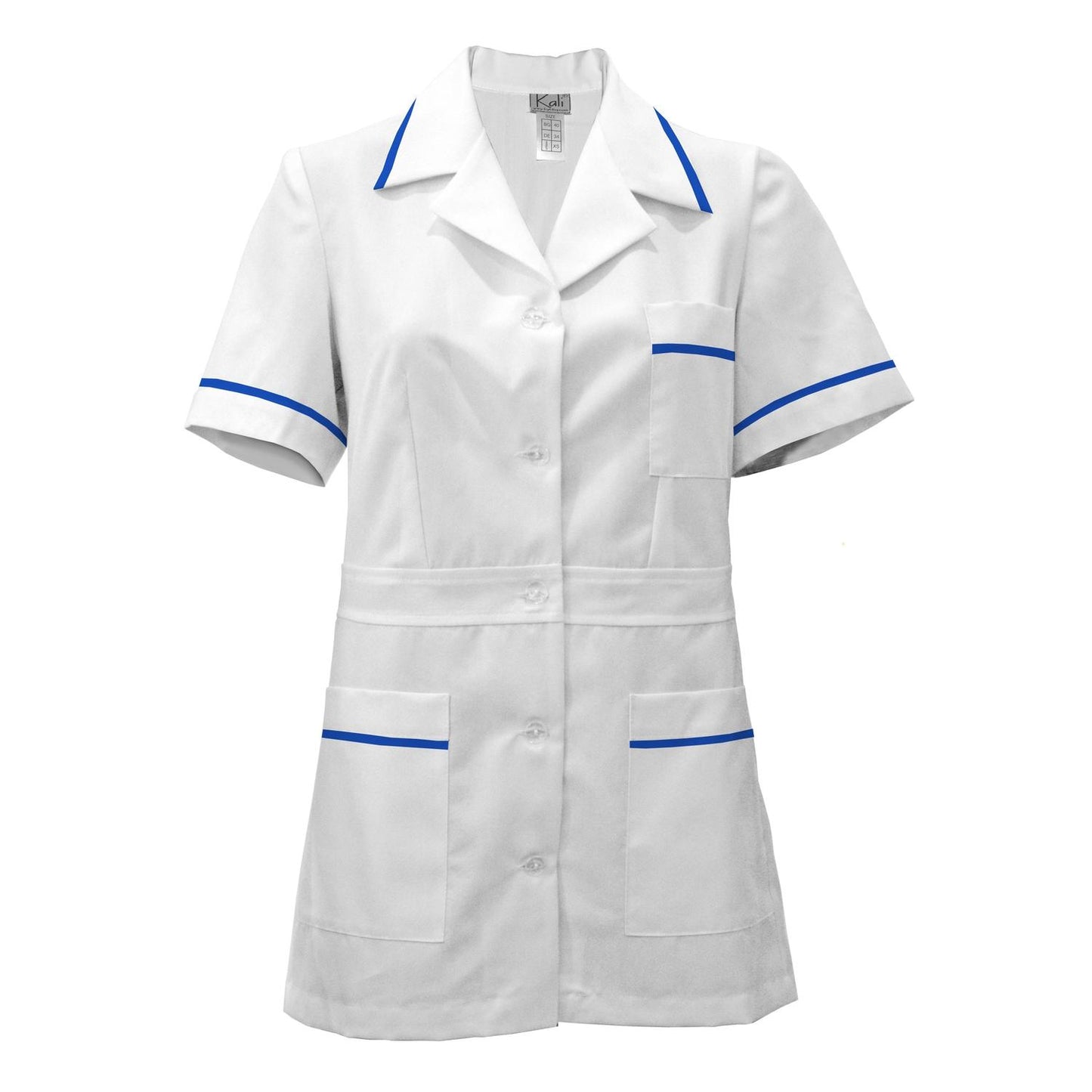 Women's white tunic with trim - royal blue color, model F230-1