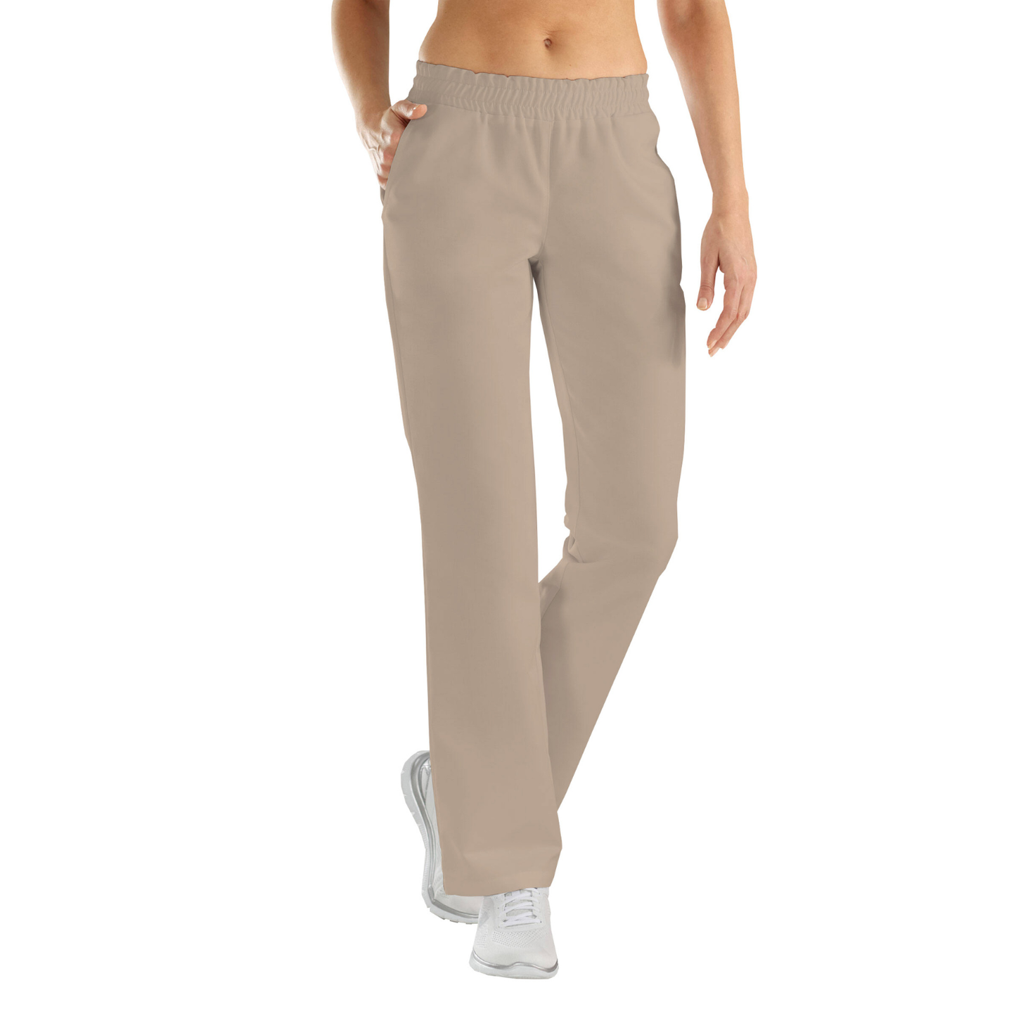 Women's trousers with two side pockets - beige color, model FP406