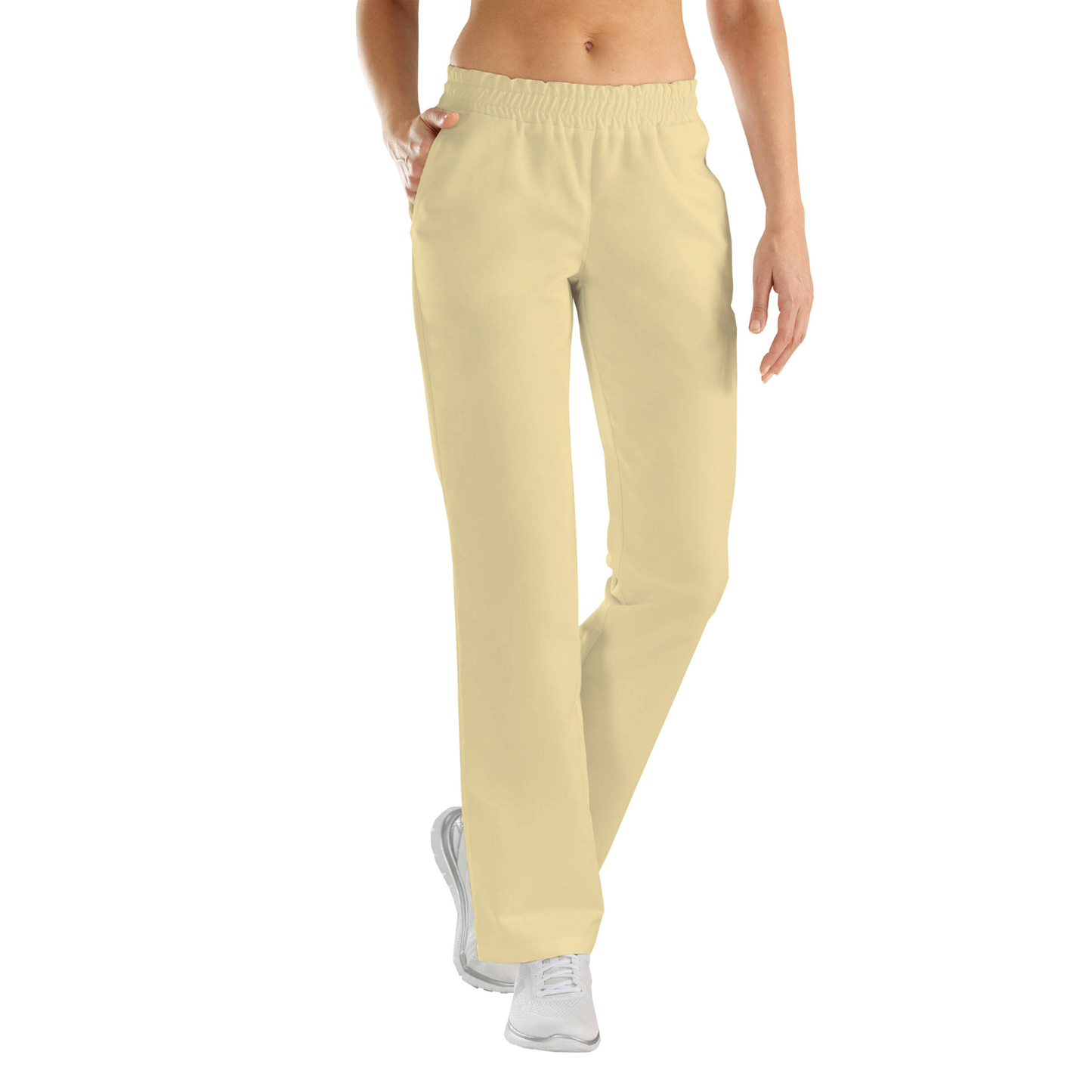 Women's trousers with two side pockets - lemon color, model FP406