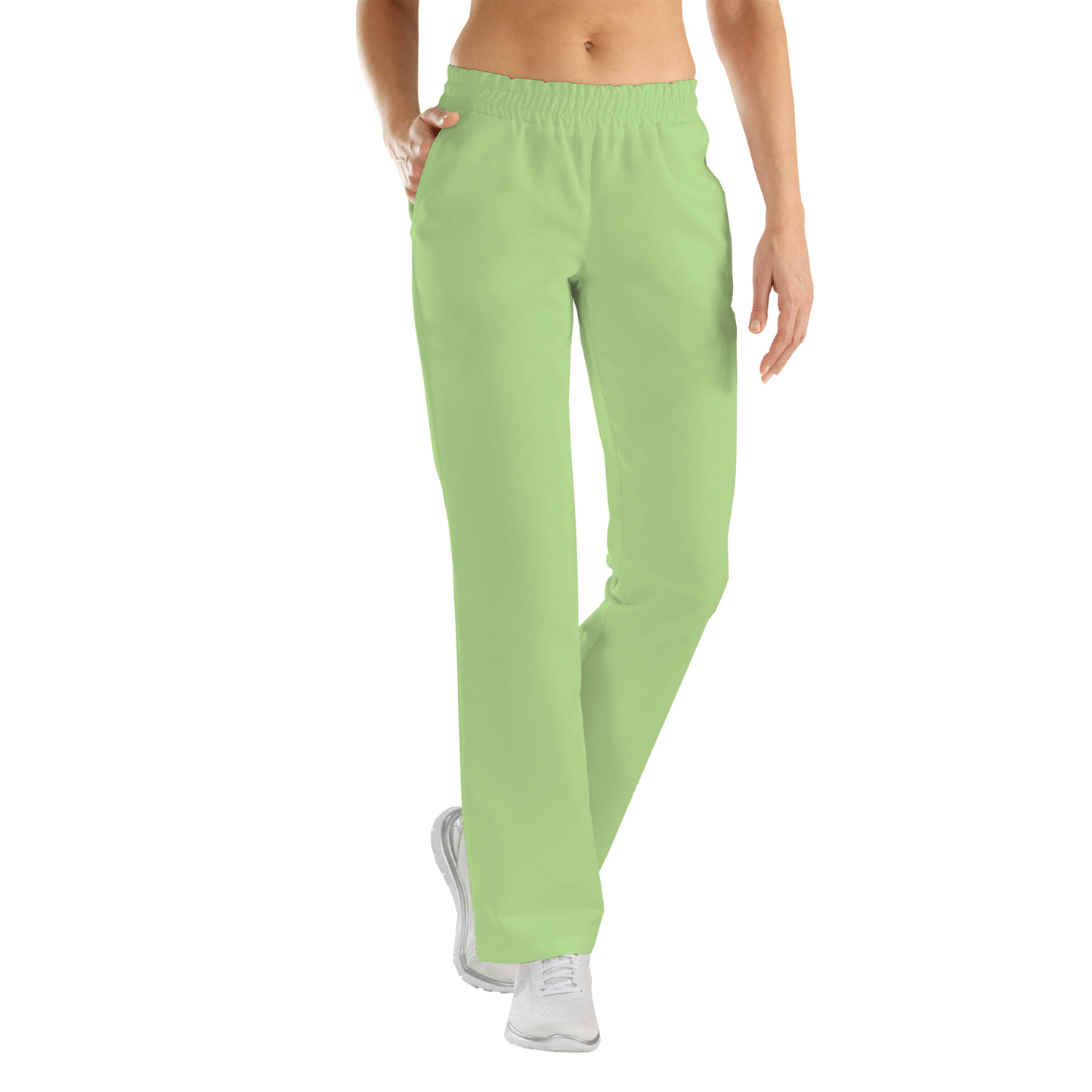 Women's trousers with two side pockets - color pale green, model FP406