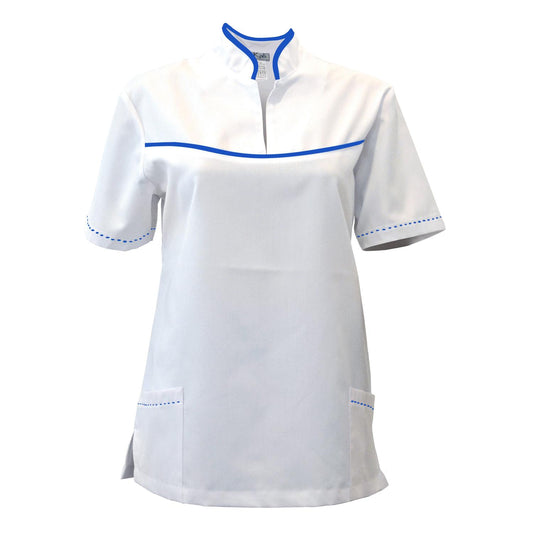 Women's white tunic with trim - royal blue, model FS215-3