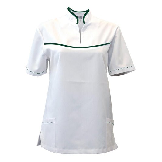 Women's white tunic with trim - olive green, model FS215-3