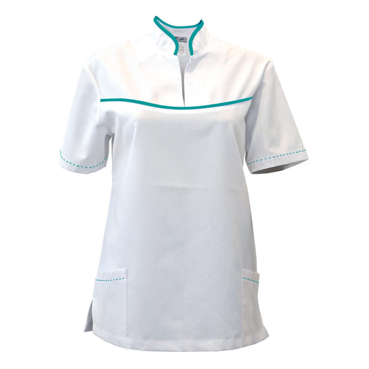 Women's white tunic with trim - sea green, model FS215-3