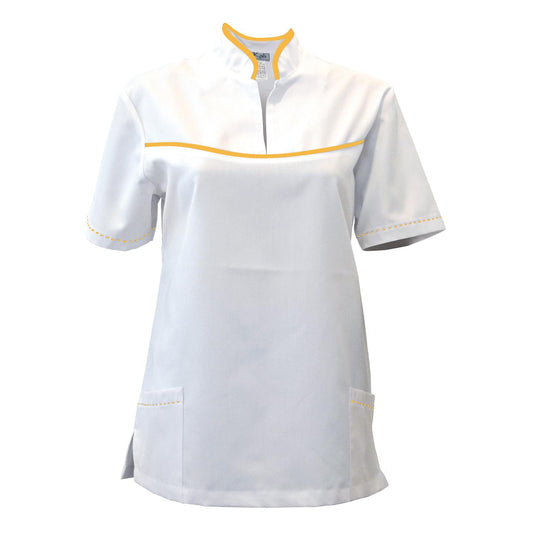 Women's white tunic with trim - yellow, model FS215-3