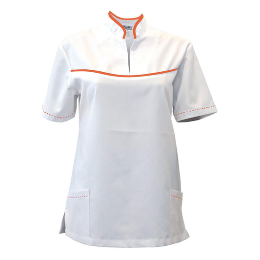 Women's white tunic with trim - orange, model FS215-3