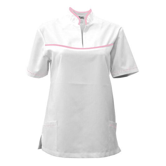 Women's white tunic with trim - pink, model FS215-3