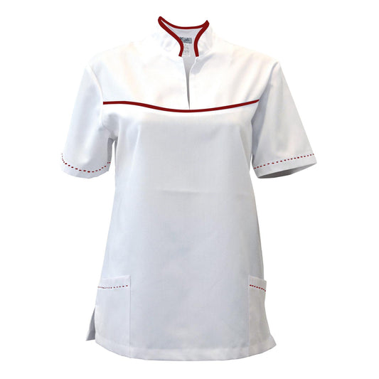 Women's white tunic with trim - wine, model FS215-3