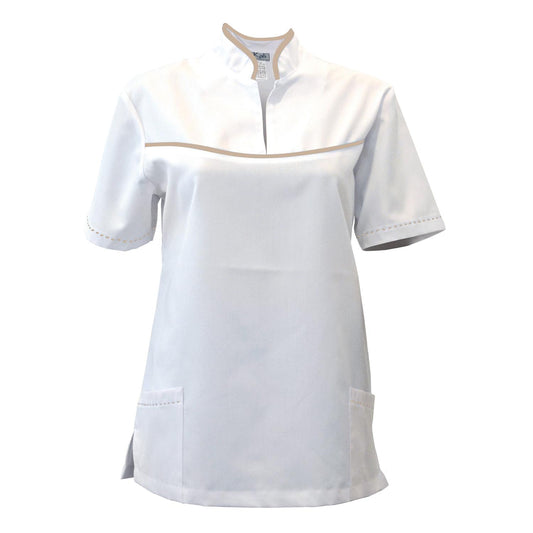 Women's white tunic with trim - beige, model FS215-3