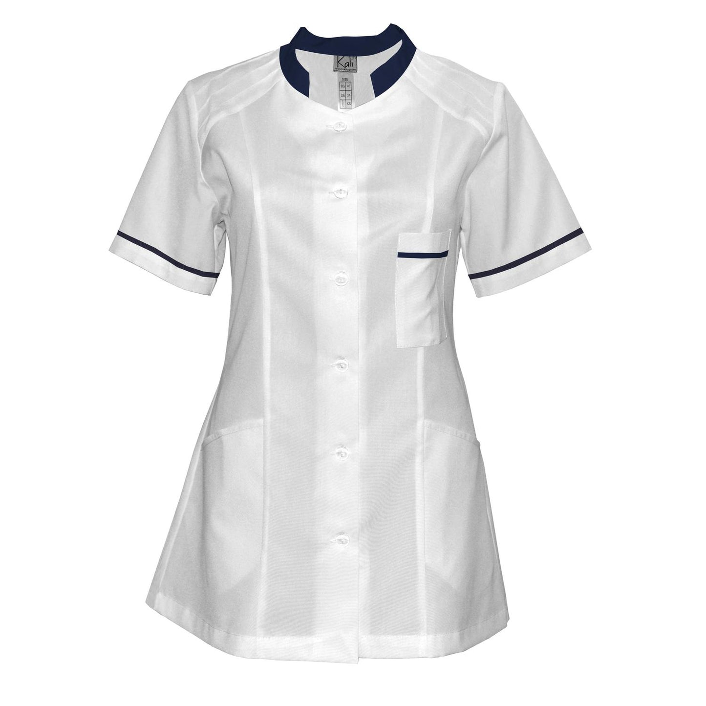 Order a women's white tunic with trim - Navy blue