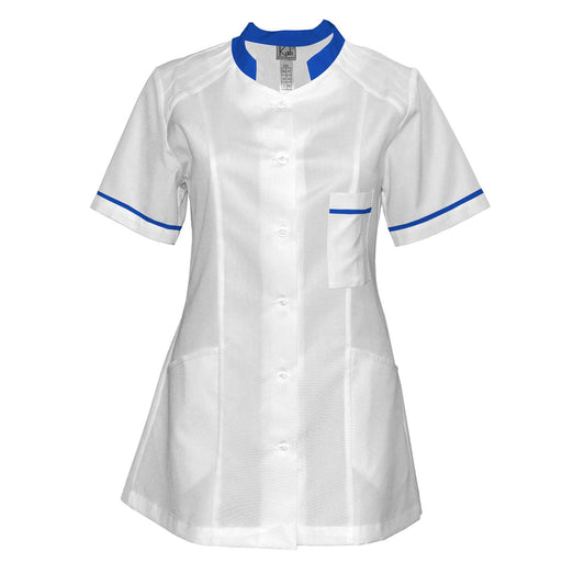 Women's white tunic with trim - Royal blue