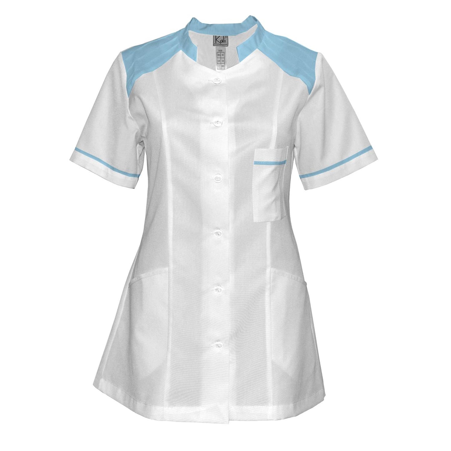 Order a women's white tunic with trim - light blue