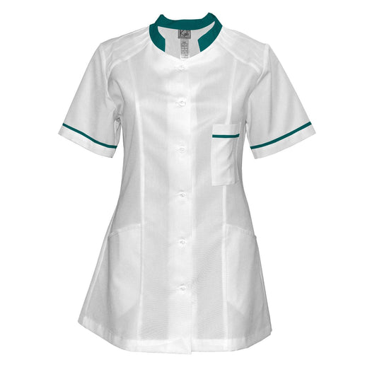 Women's white tunic with trim - dark sea green