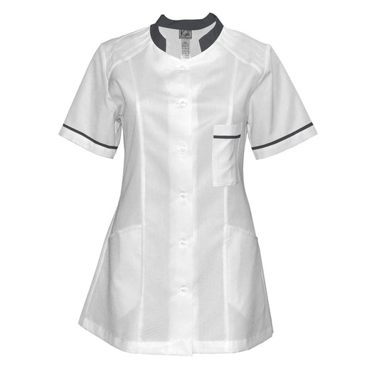 Women's white tunic with trim - dark gray